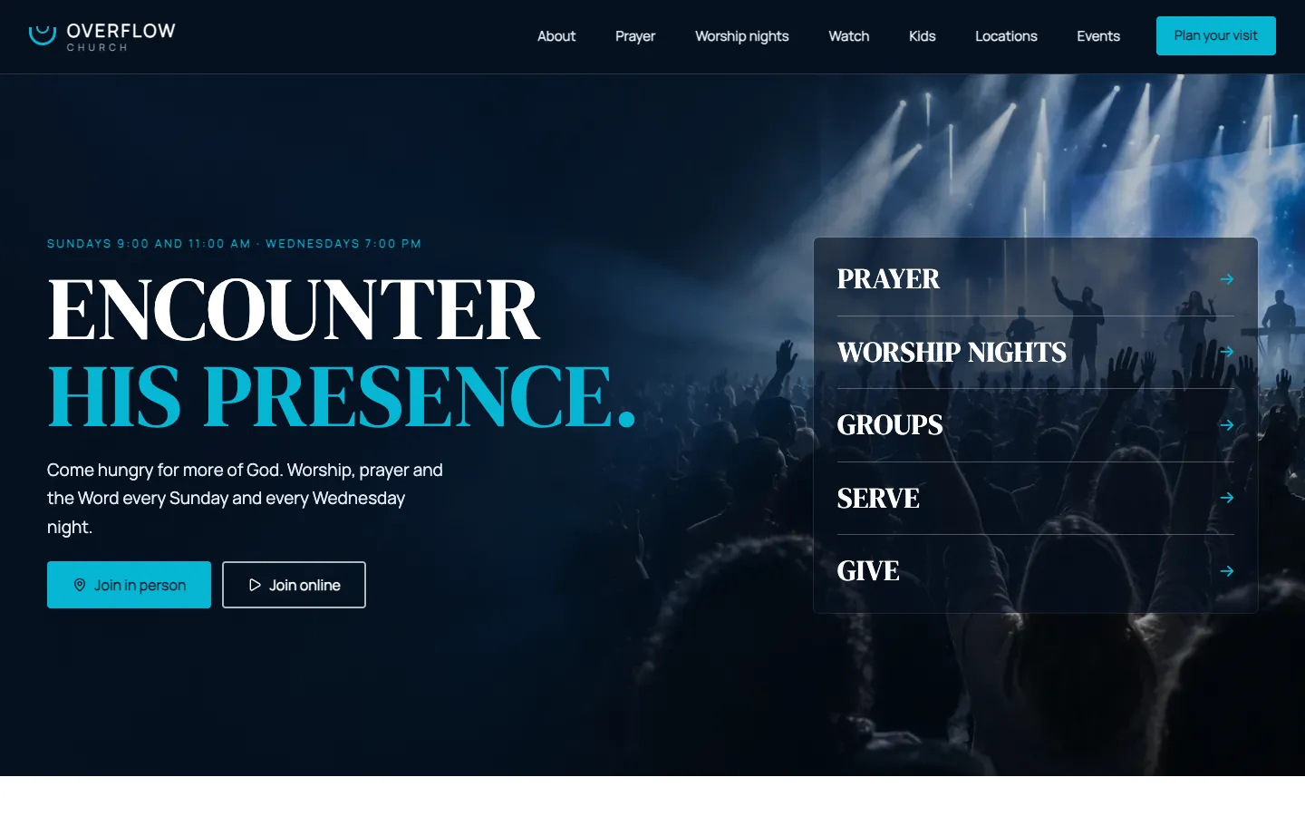 Overflow website template homepage