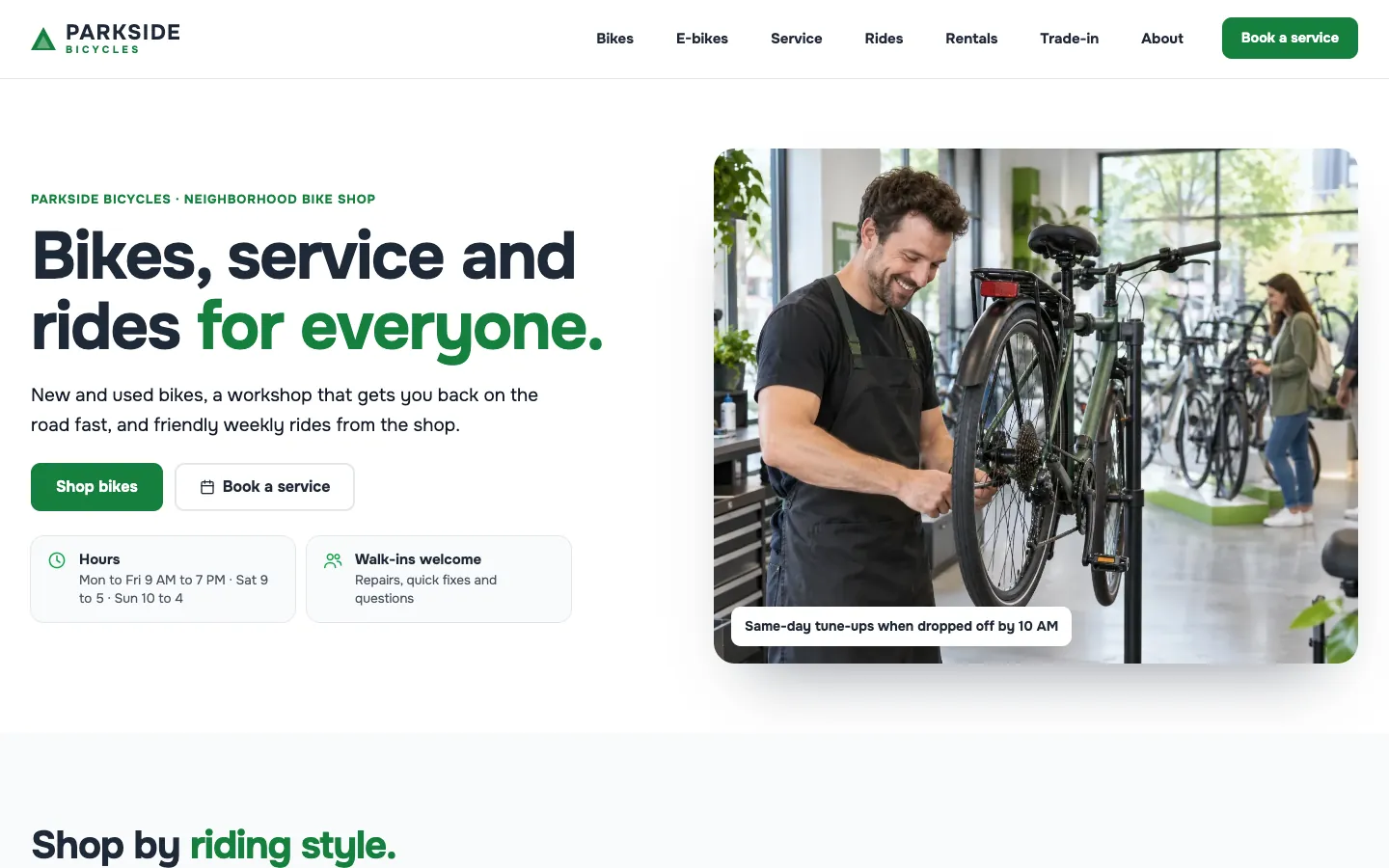 Parkside website template homepage