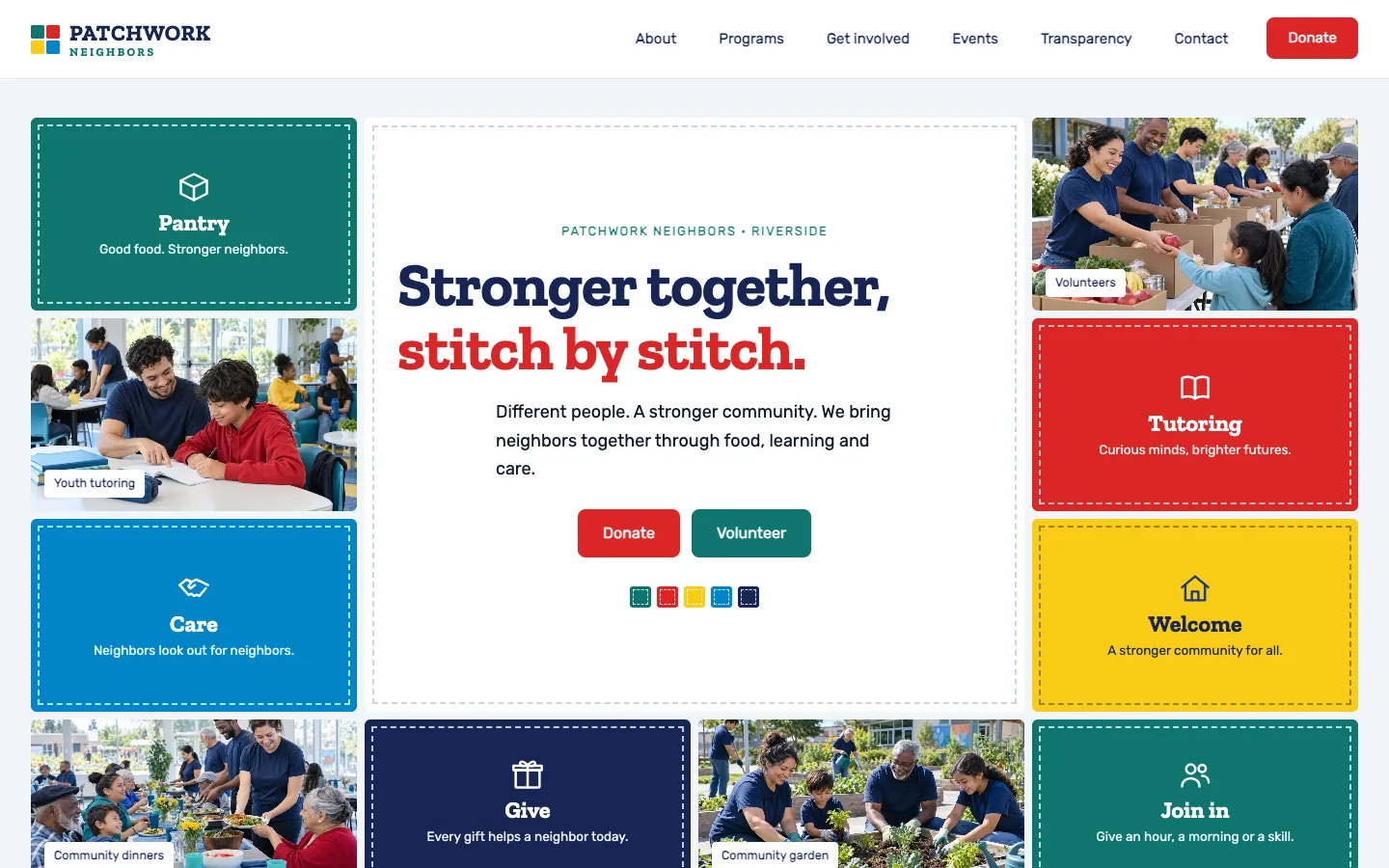 Patchwork website template homepage