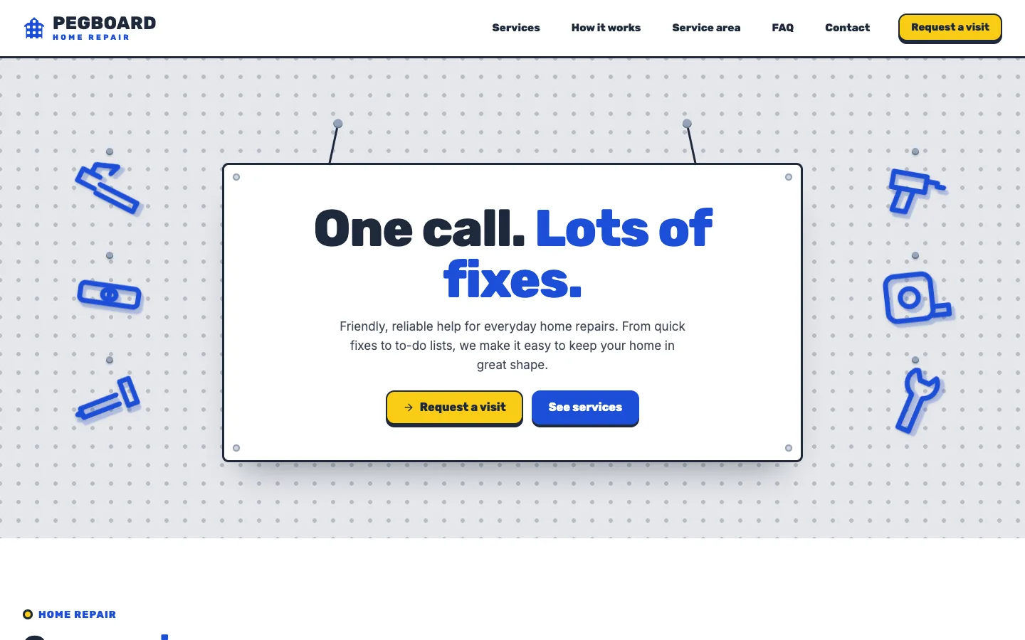 Pegboard website template homepage