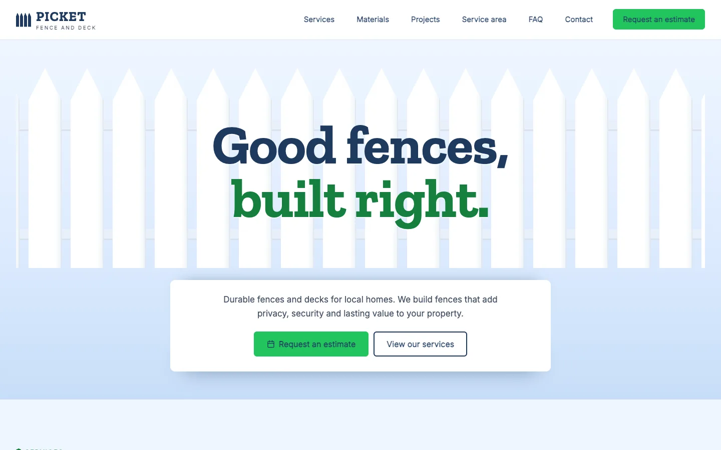 Picket website template homepage
