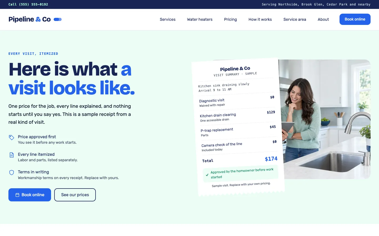 Pipeline: Home / a sample visit, itemized
