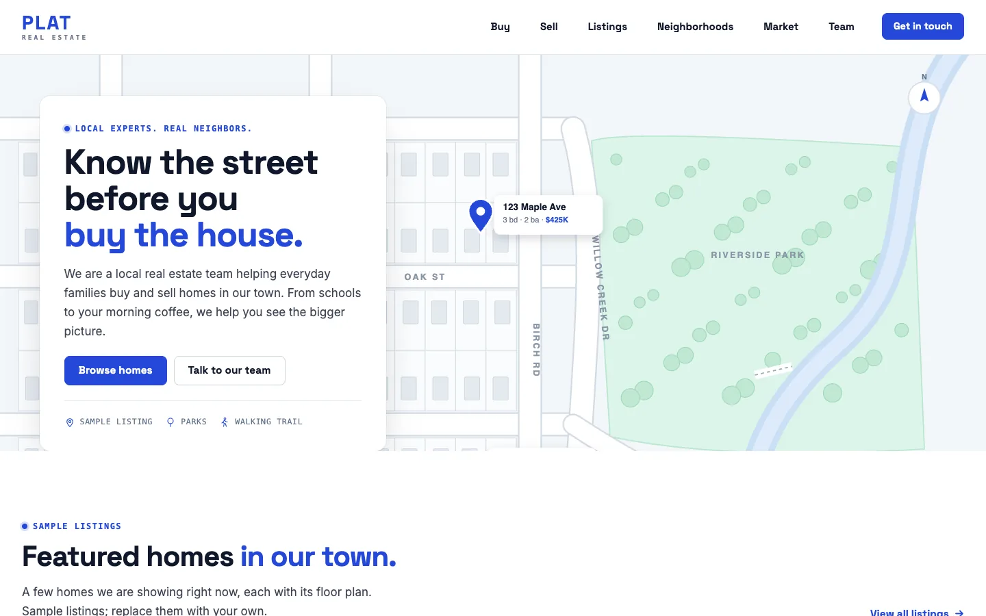 Plat website template homepage