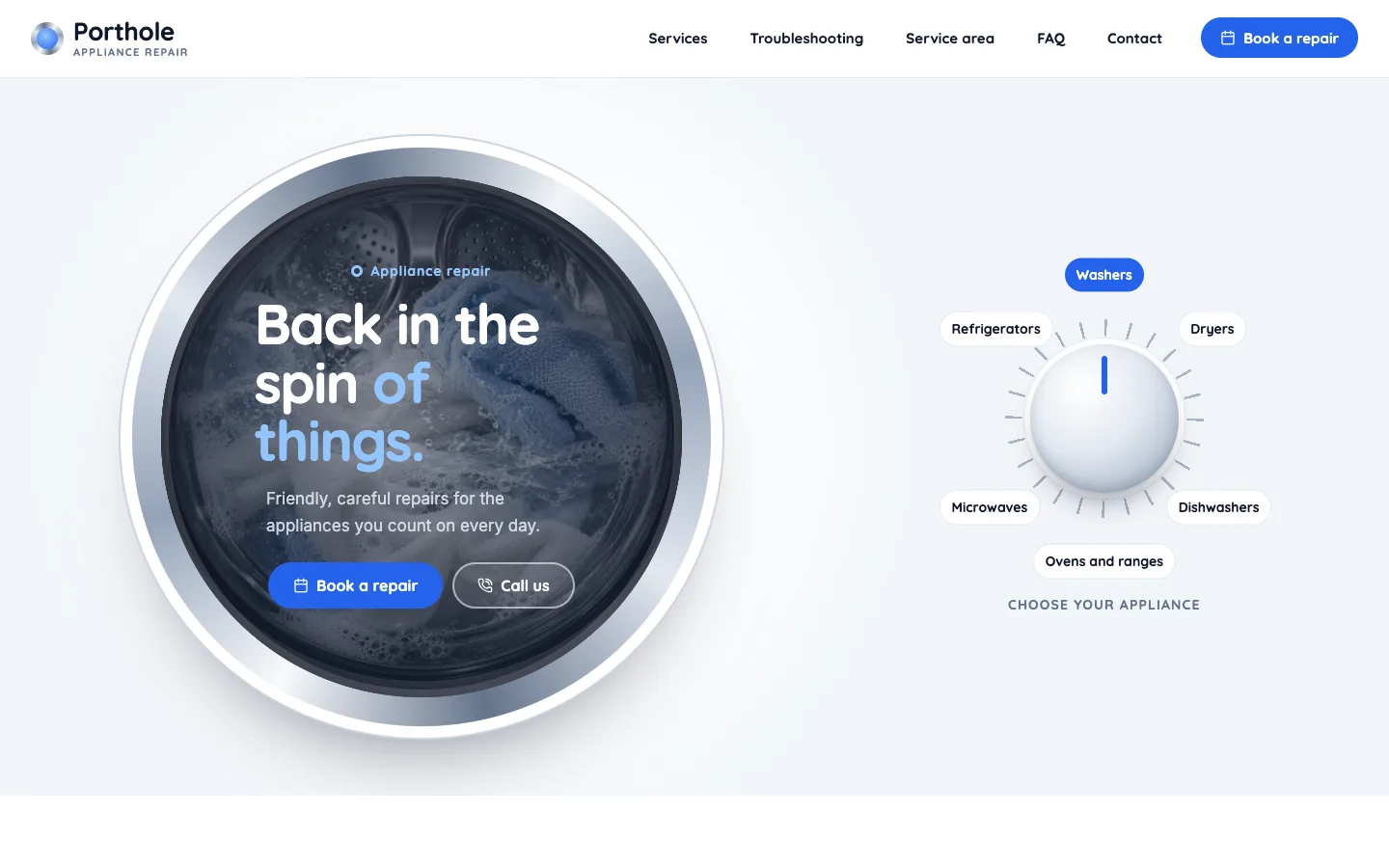 Porthole website template homepage