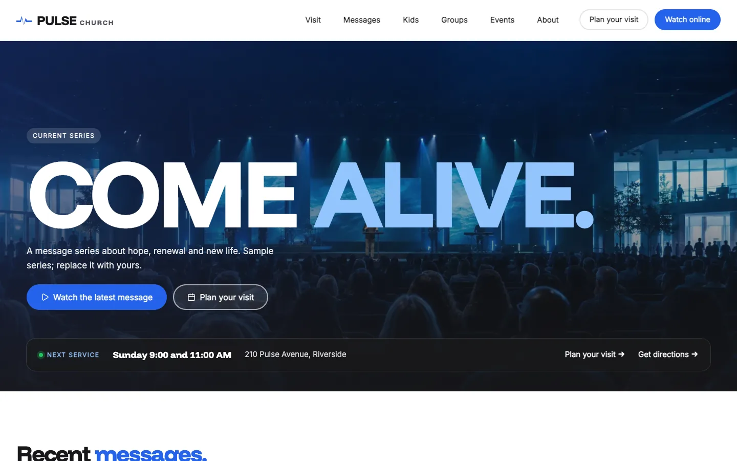 Pulse website template homepage