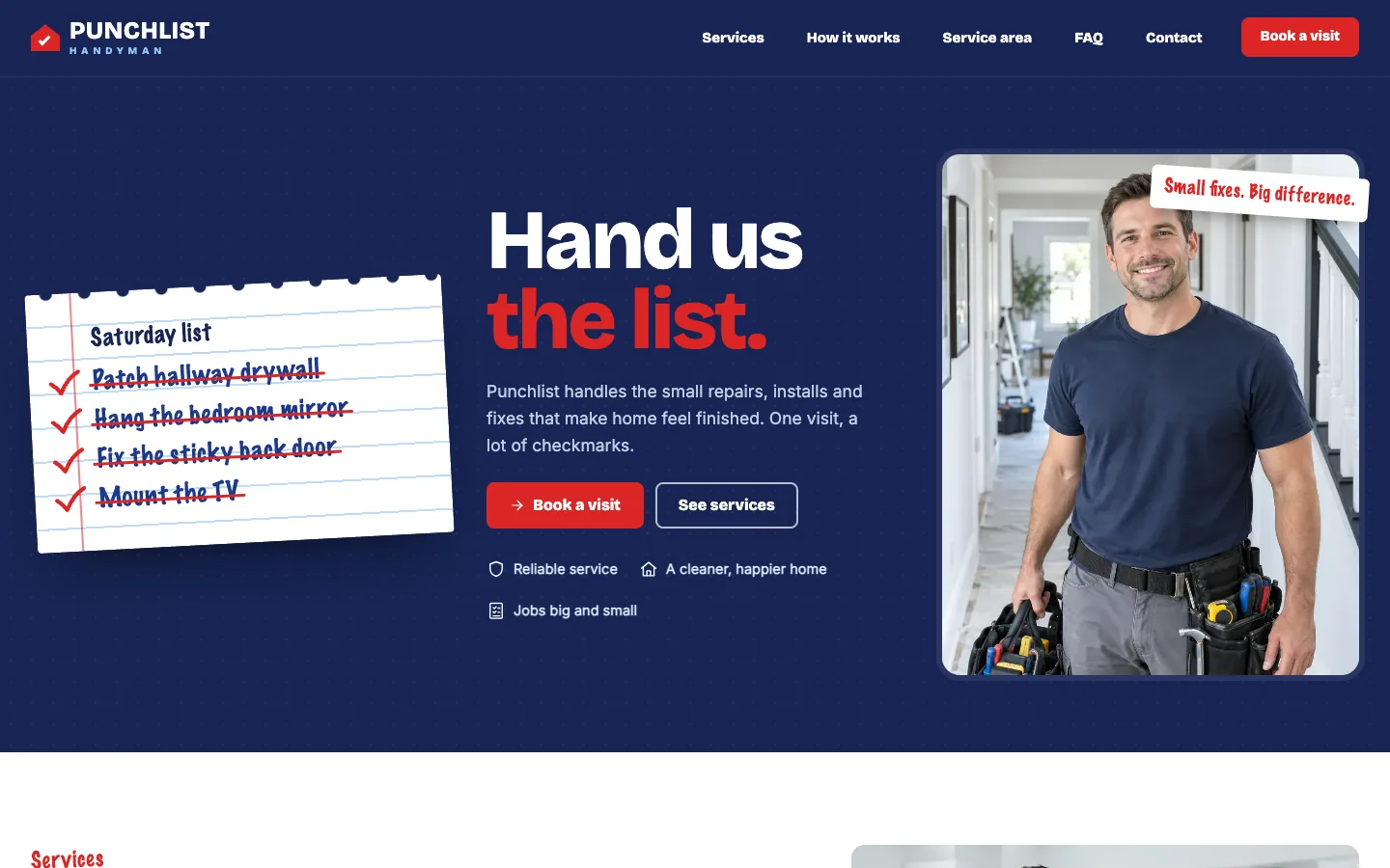 Punchlist website template homepage