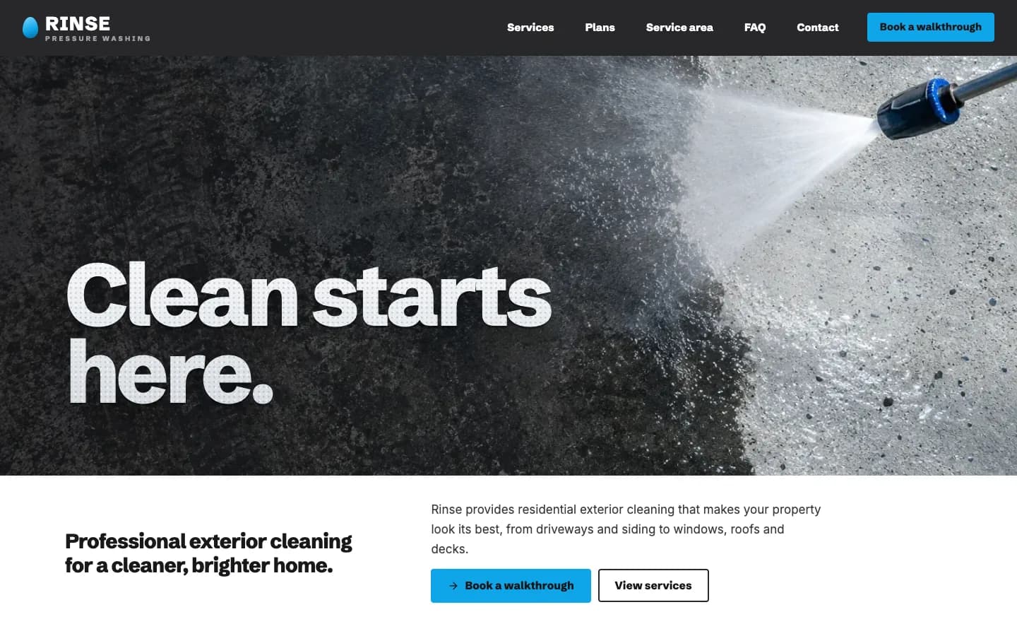 Rinse website template homepage