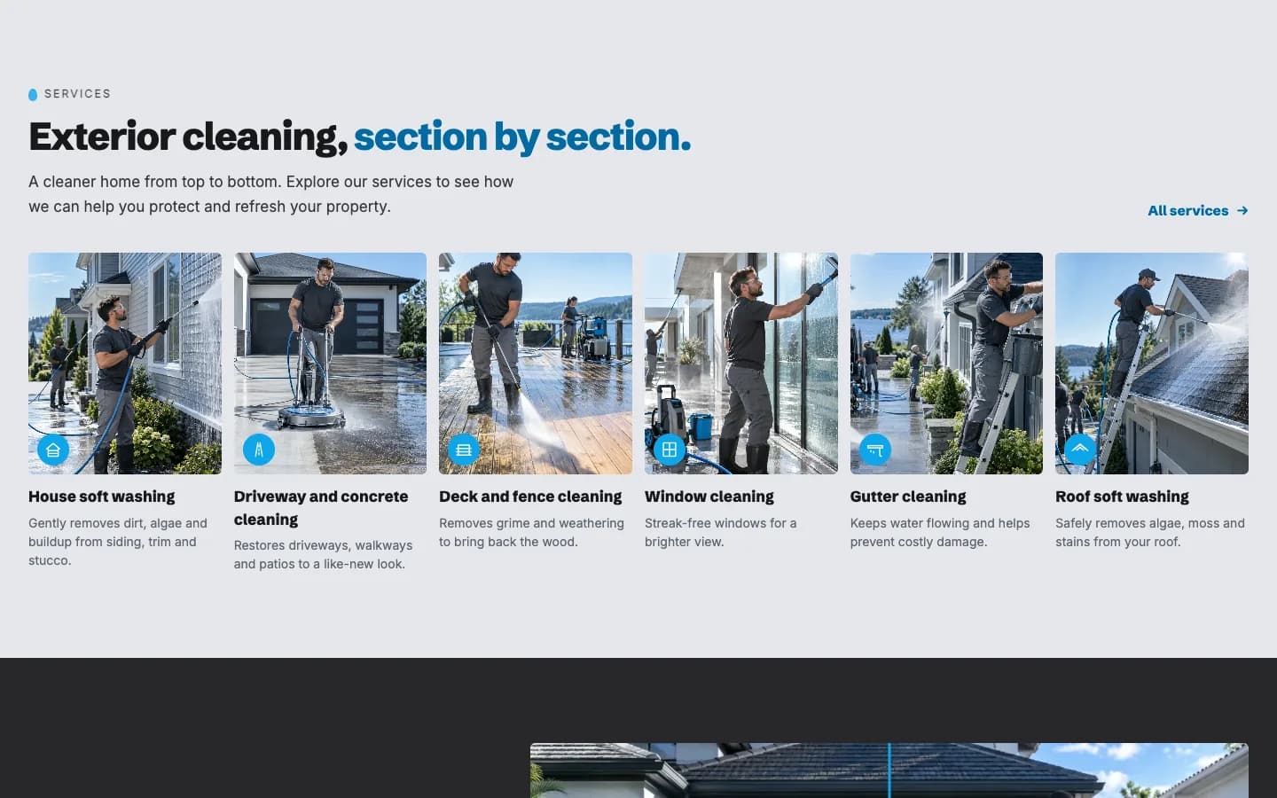 Rinse: Services, section by section