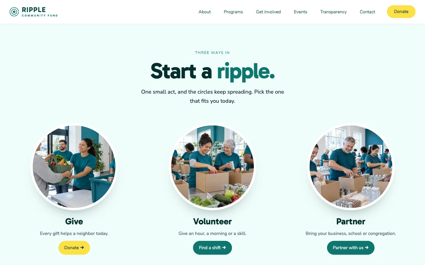 Ripple: Home / start a ripple