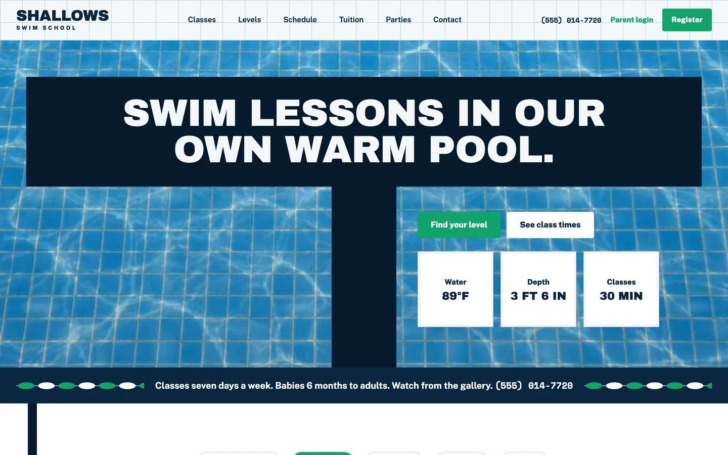 Shallows website template homepage