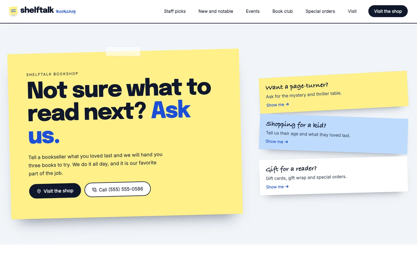 Shelftalk: Home / ask us