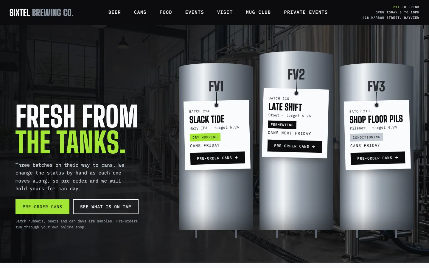 Sixtel: Home / fresh from the tanks