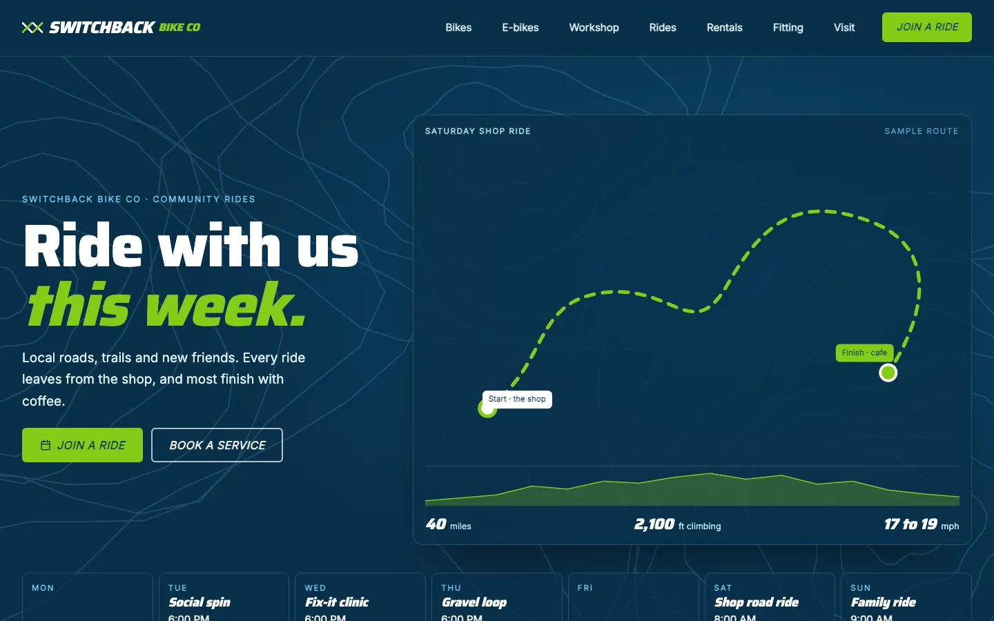 Switchback website template homepage