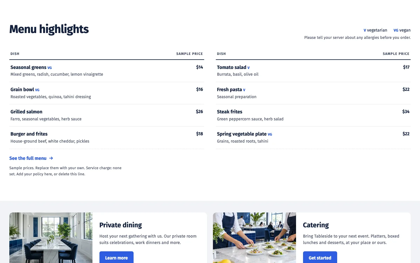 Tableside: Menu highlights