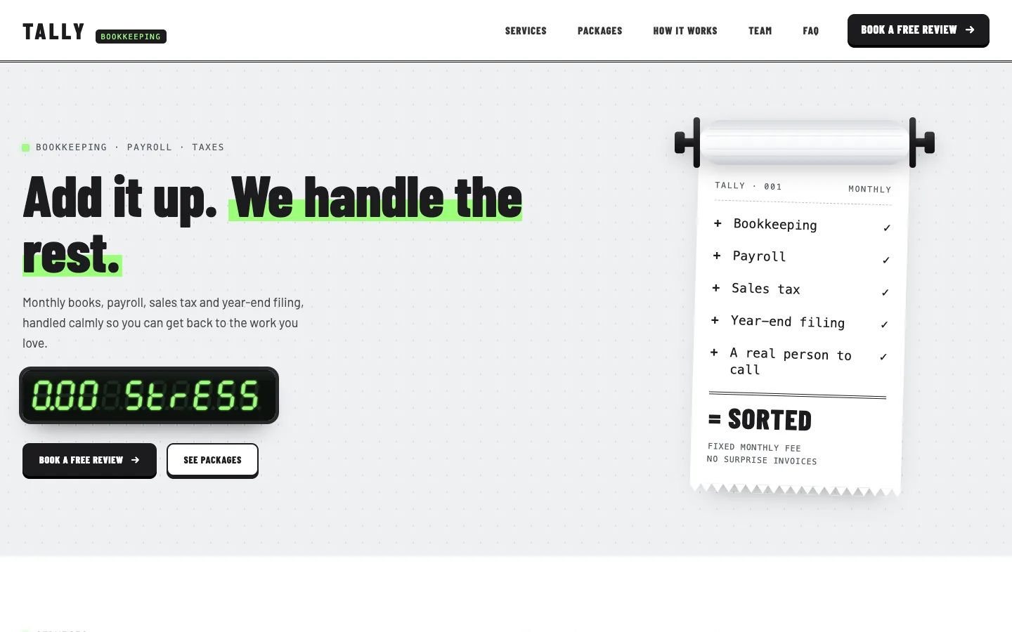Tally website template homepage
