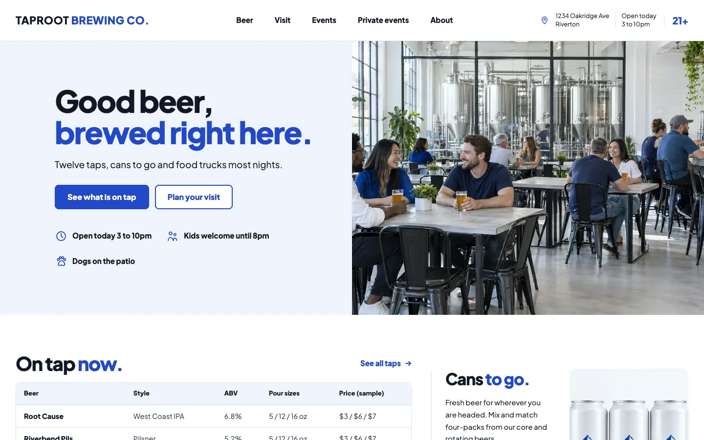 Taproot website template homepage