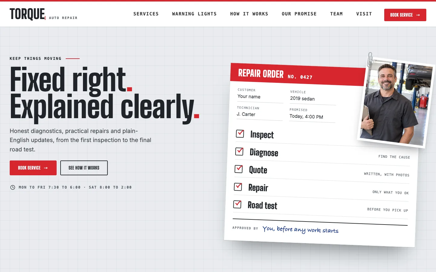 Torque website template homepage