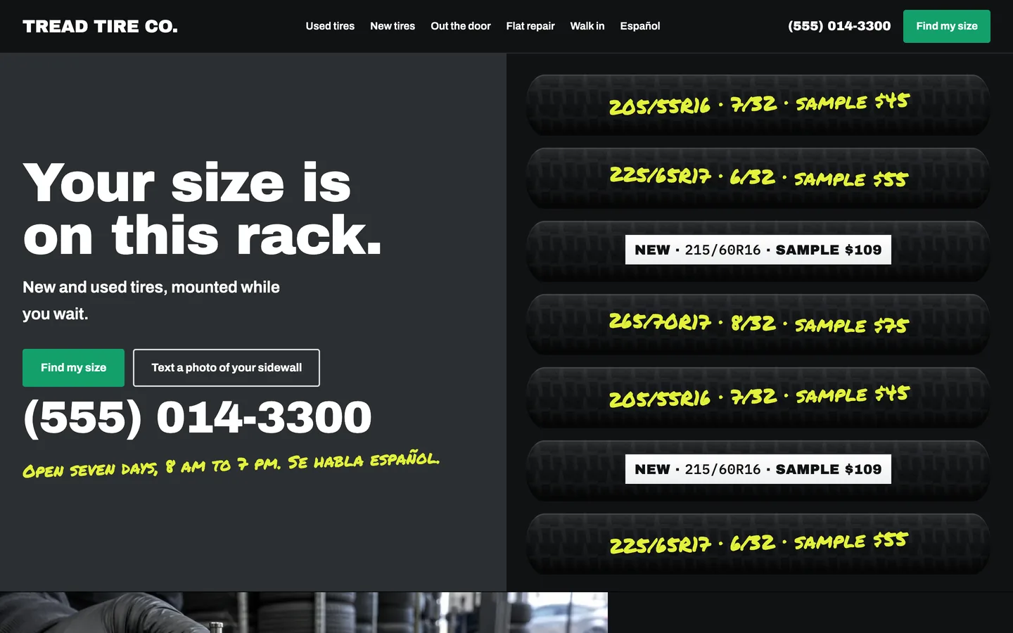 Tread website template homepage