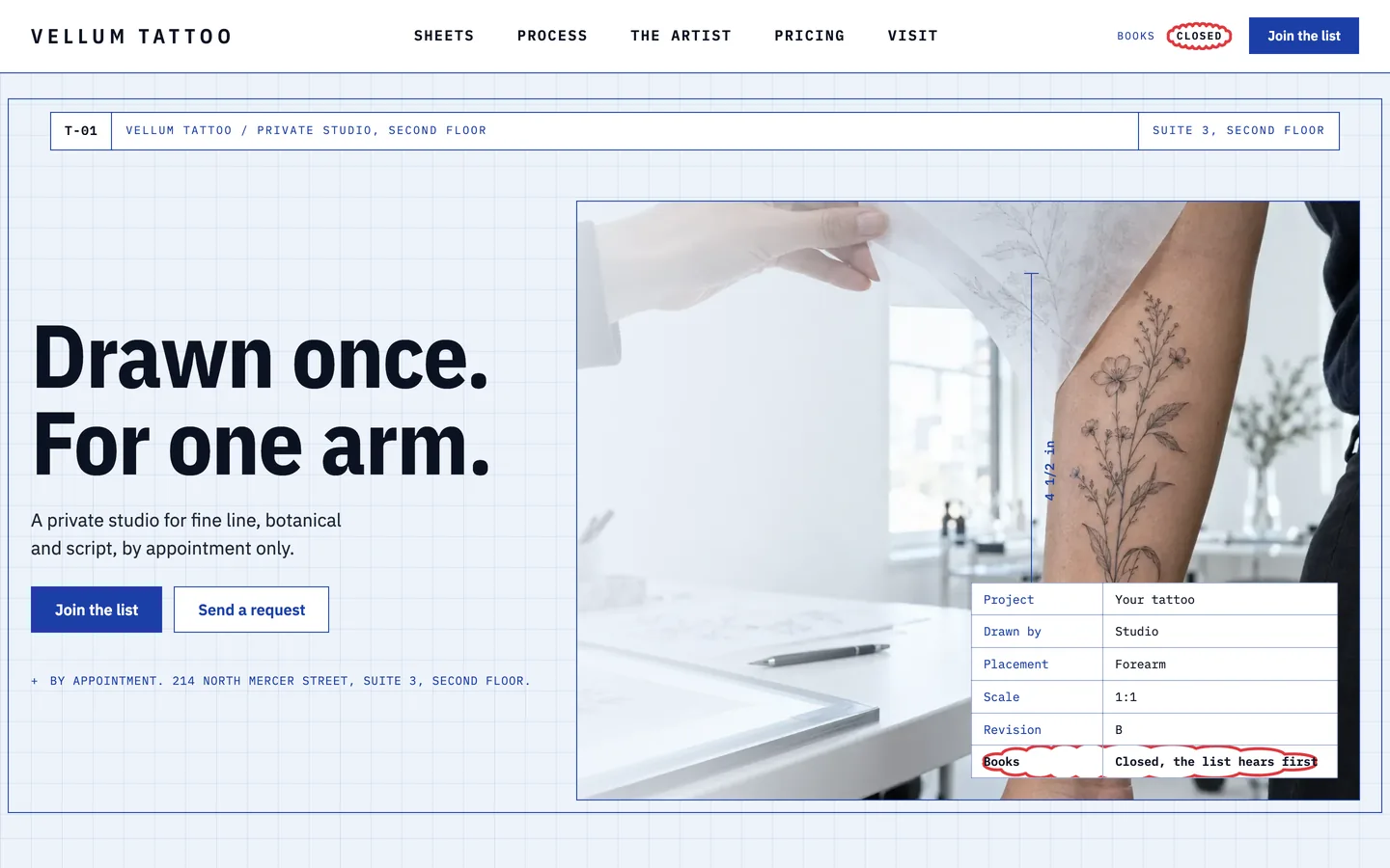 Vellum website template homepage