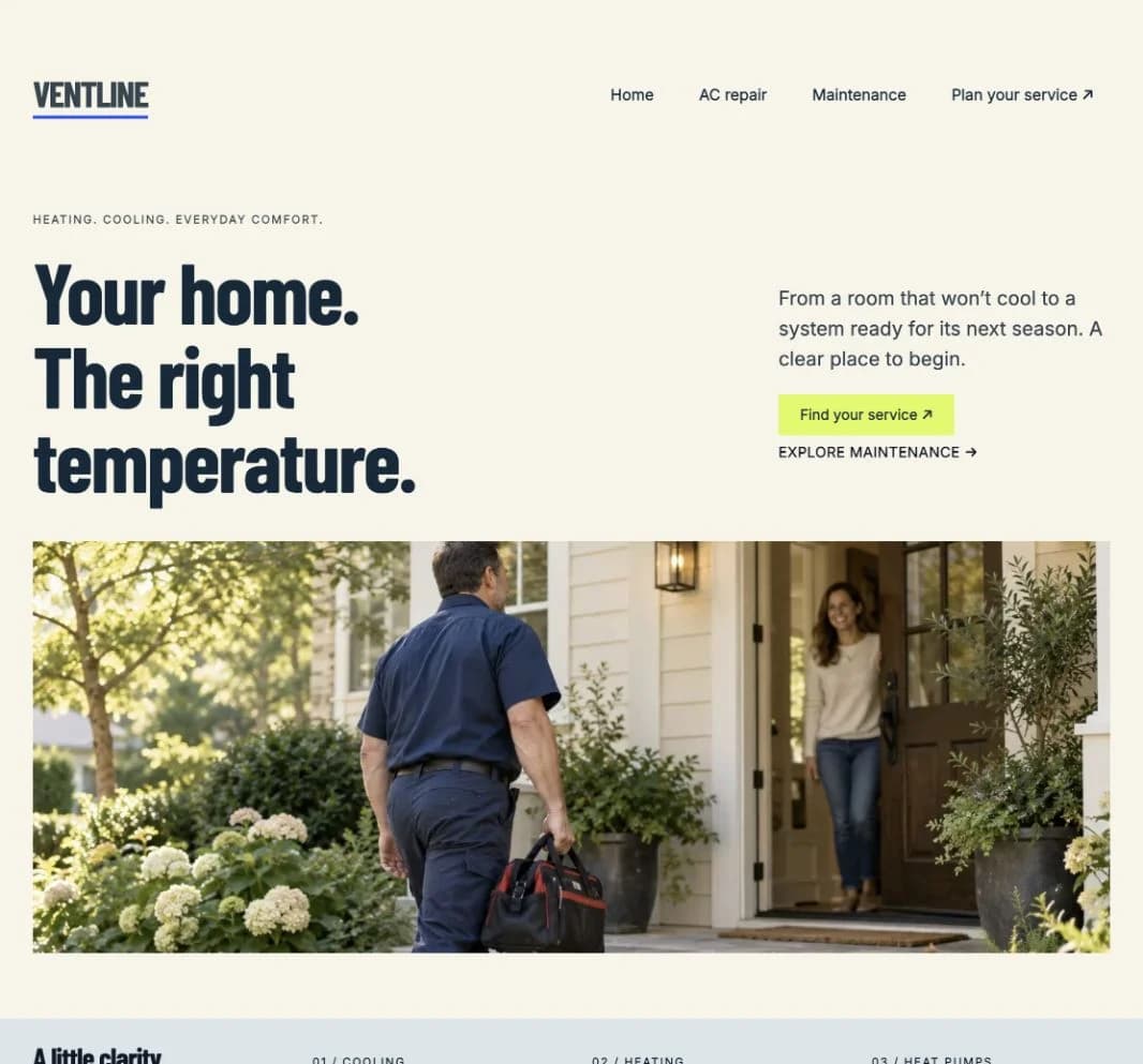 Ventline website template homepage