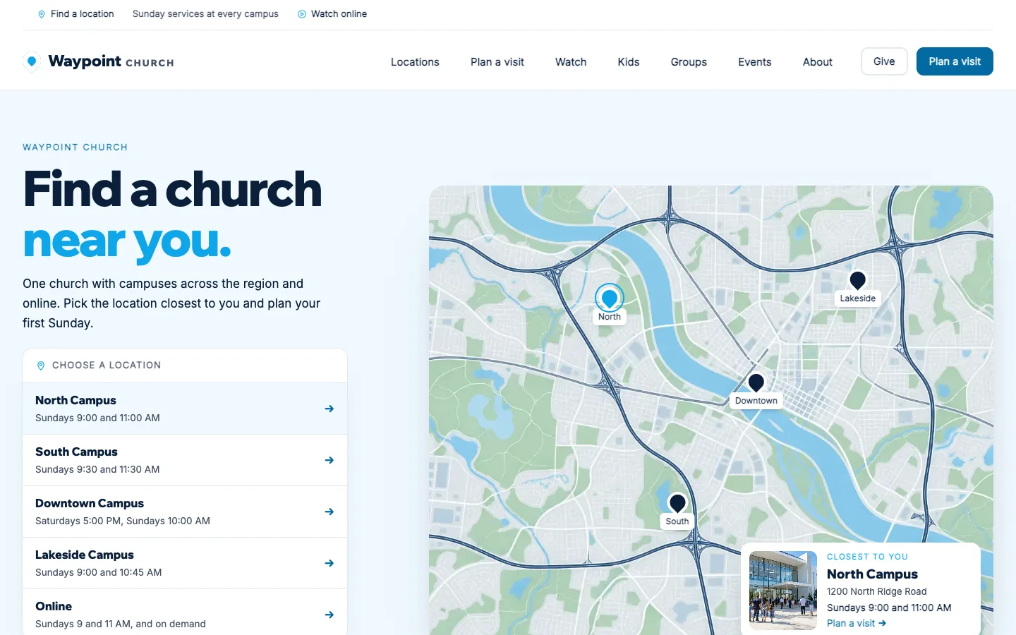 Waypoint website template homepage