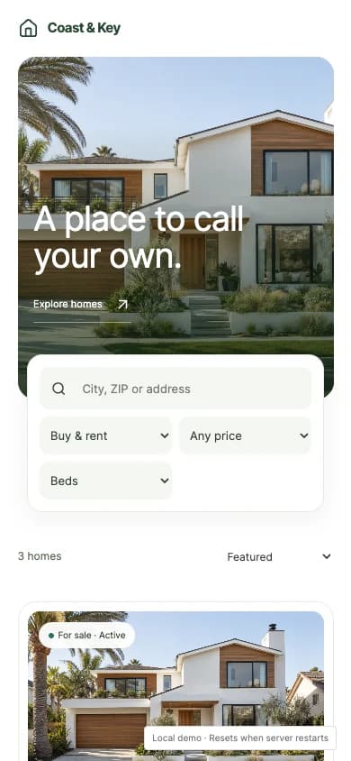 The same public property page adapting to a phone screen