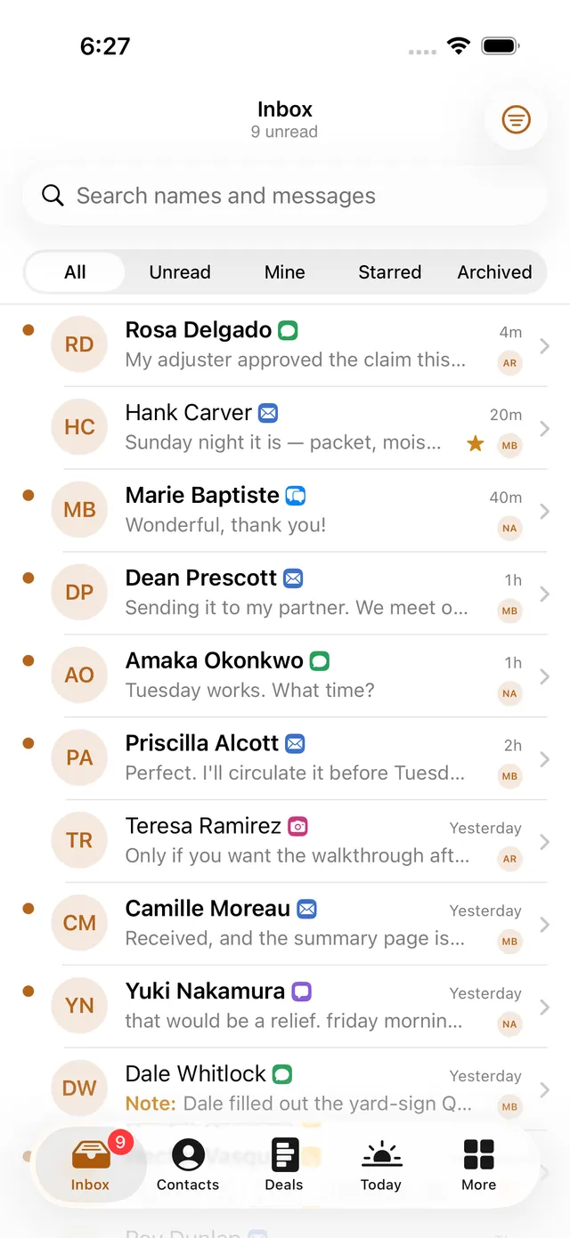GoSeedly iOS app: All conversations, using sample data